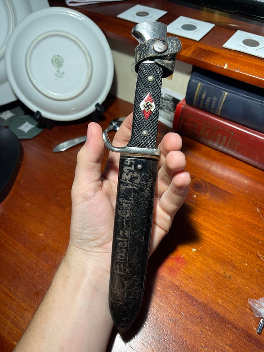 WW2 Hitler Youth Knife – Etched Example with Mysterious Back Marking