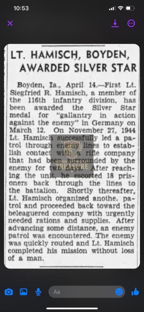 Grouping belonging to Siegfried Hamisch I have attached some pictures of news clippings on him. The uniforms belonged