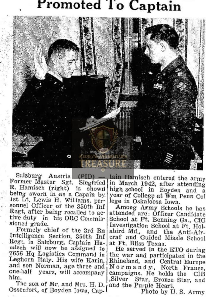 Grouping belonging to Siegfried Hamisch I have attached some pictures of news clippings on him. The uniforms belonged